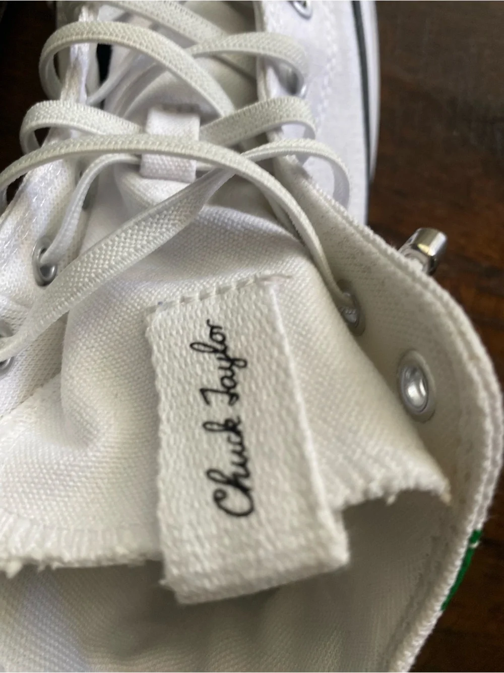 Converse Chuck Taylors White High-Top Kids Sneakers with Green Accent